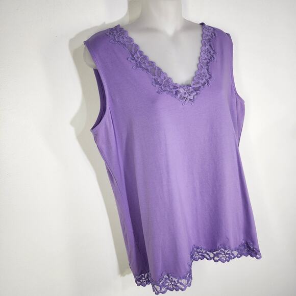 Coldwater Creek Womens Tank Top Longer Length Double Lace Sleeveless Lavender XL - Picture 4 of 9
